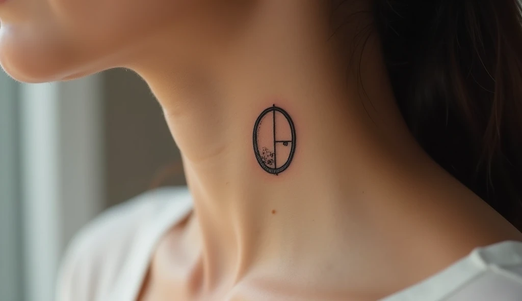 Small mirror with reflection line small neck tattoo symbolizing identity, truth, and self-awareness.