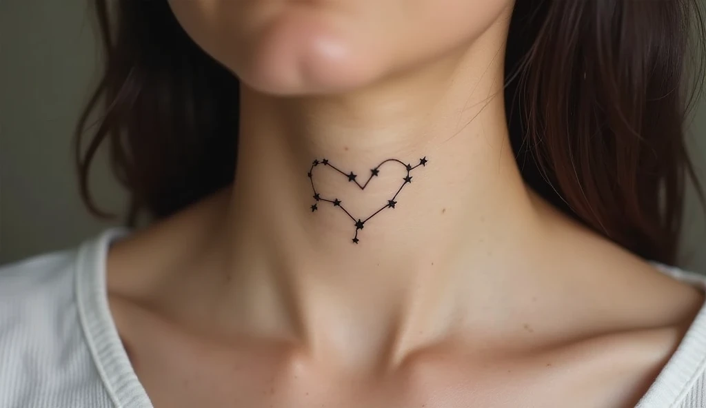 Constellation heart small neck tattoo representing love, cosmic connection, and cherished memories.