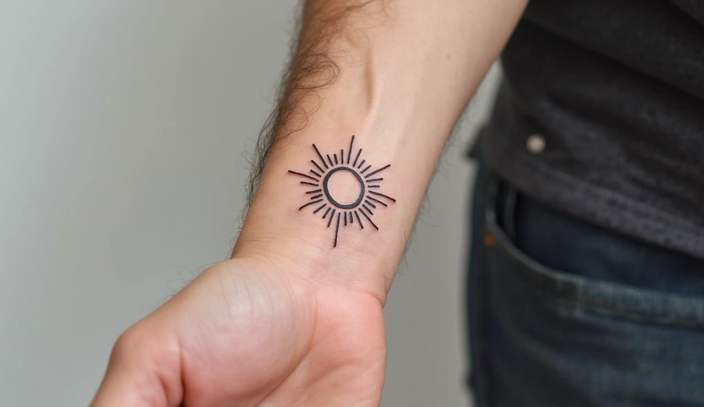 Minimalist sun small tattoo ideas for wrist symbolizing positivity, energy, and new beginnings.