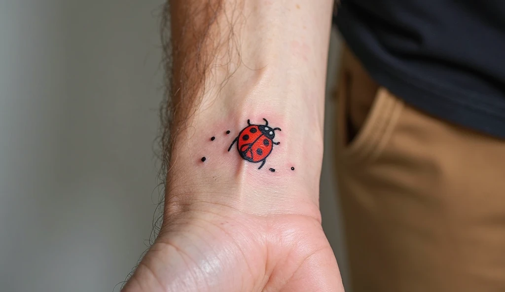 Ladybug small tattoo ideas for wrist representing luck, protection, and happiness.