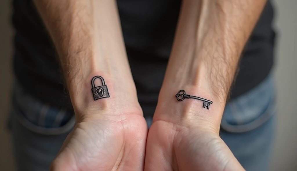 Padlock and key small tattoo ideas for wrist symbolizing trust, secrecy, and love connection