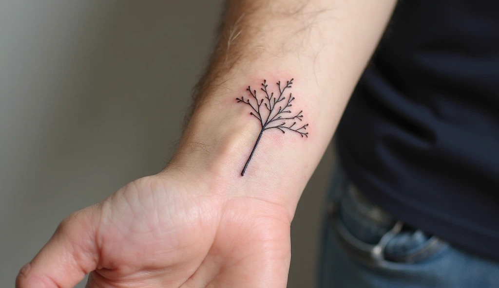 Delicate tree small tattoo ideas for wrist representing growth, grounding, and life cycle.