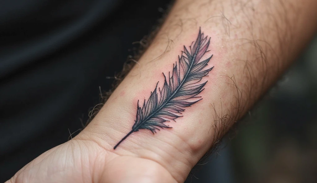 Abstract feather small tattoo ideas for wrist symbolizing lightness, freedom, and creativity.