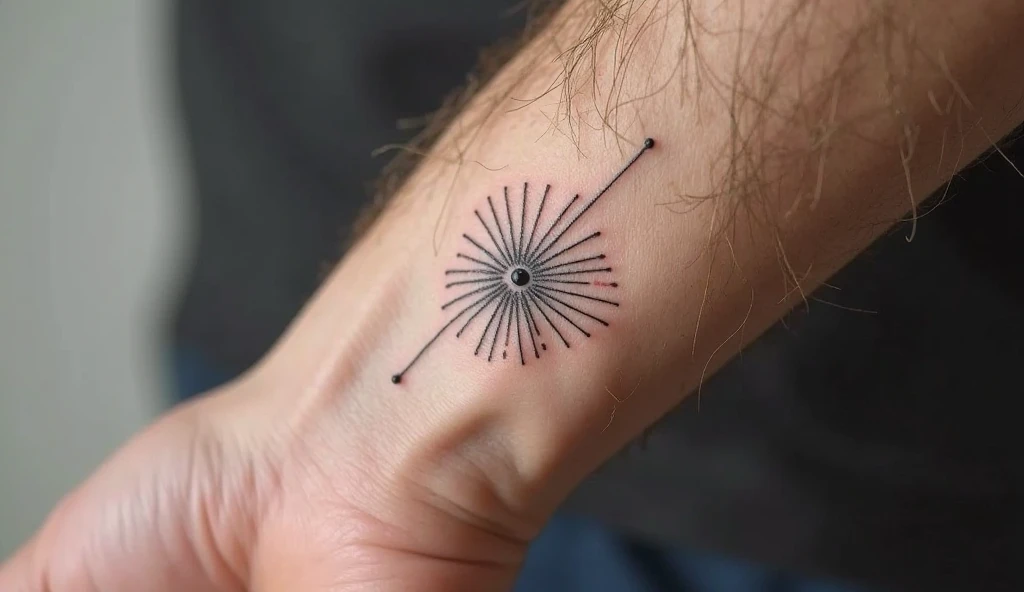 Abstract starburst small tattoo ideas for wrist symbolizing positivity, brilliance, and hope.