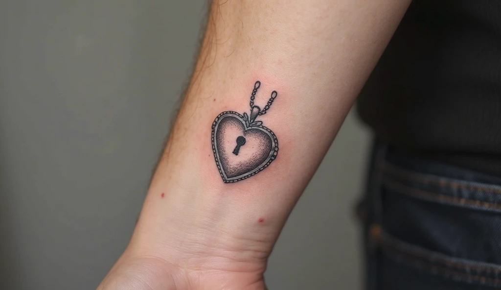 Heart-shaped locket small tattoo ideas for wrist symbolizing secrets, love, and emotional depth.
