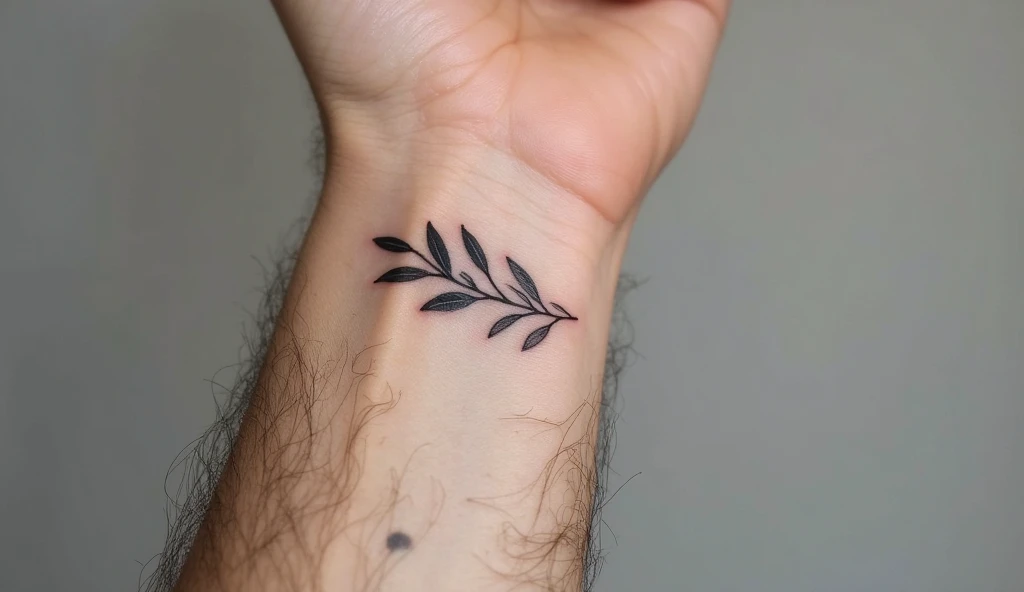 Olive branch small tattoo ideas for wrist symbolizing peace, victory, and calmness.