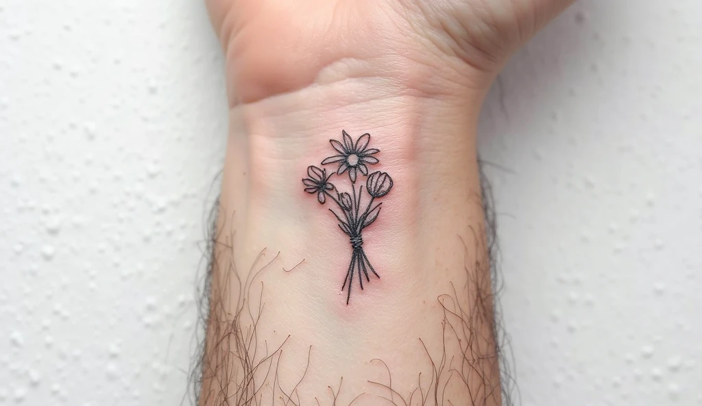 Bouquet small tattoo ideas for wrist symbolizing love, unity, and happiness.