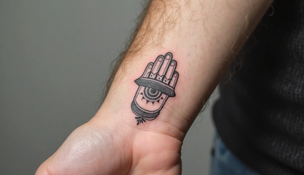 Tiny Hamsa hand small tattoo ideas for wrist symbolizing protection, blessings, and good luck.