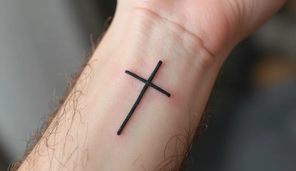 Linework cross small tattoo ideas for wrist symbolizing faith, spirituality, and devotion.