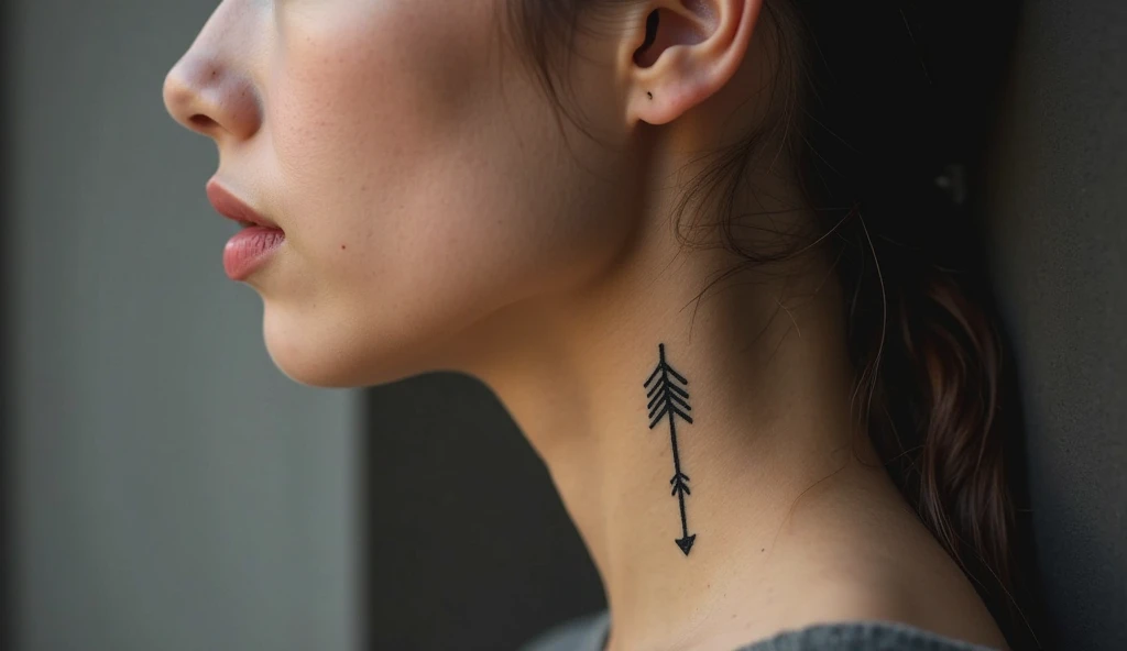 Small symbolic tattoo of an arrow showing strength, direction, resilience, and moving forward in life.