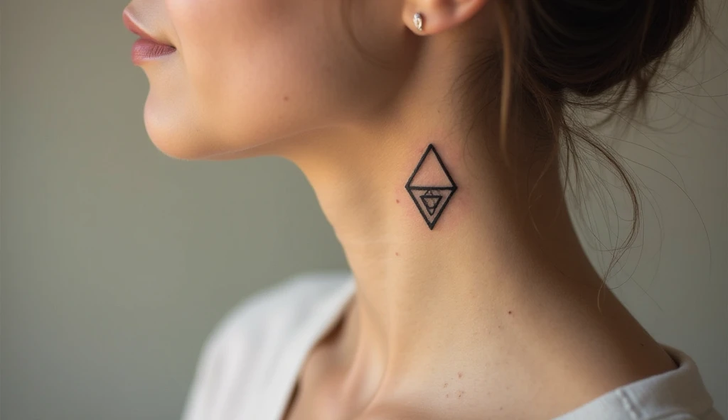 Small symbolic tattoo of a triangle representing balance, unity of mind-body-soul, and personal growth.