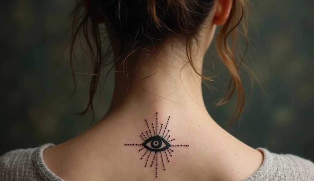 Small symbolic tattoo of the third eye representing awareness, inner wisdom, and spiritual insight.