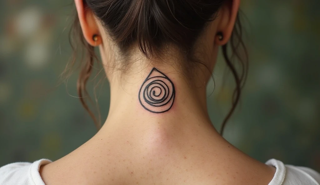 Small symbolic tattoo of a spiral representing self-awareness, mindfulness, and life cycles