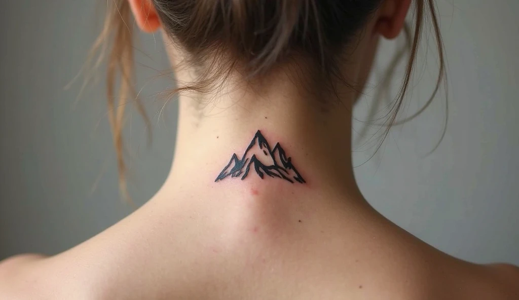 Small symbolic tattoo of mountains representing resilience, growth, and strength in challenges.