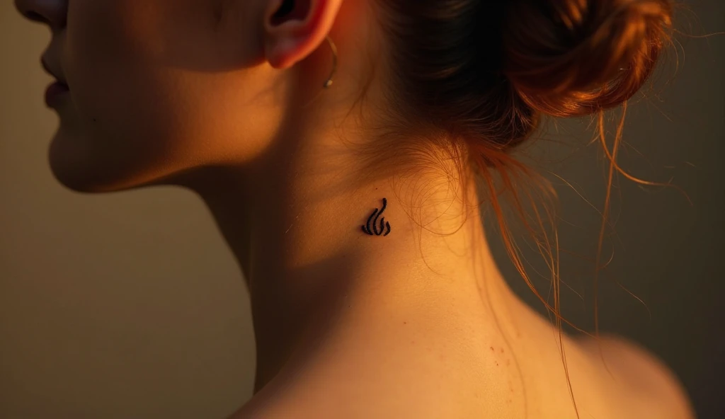 Small symbolic tattoo of fire representing passion, transformation, and inner strength.