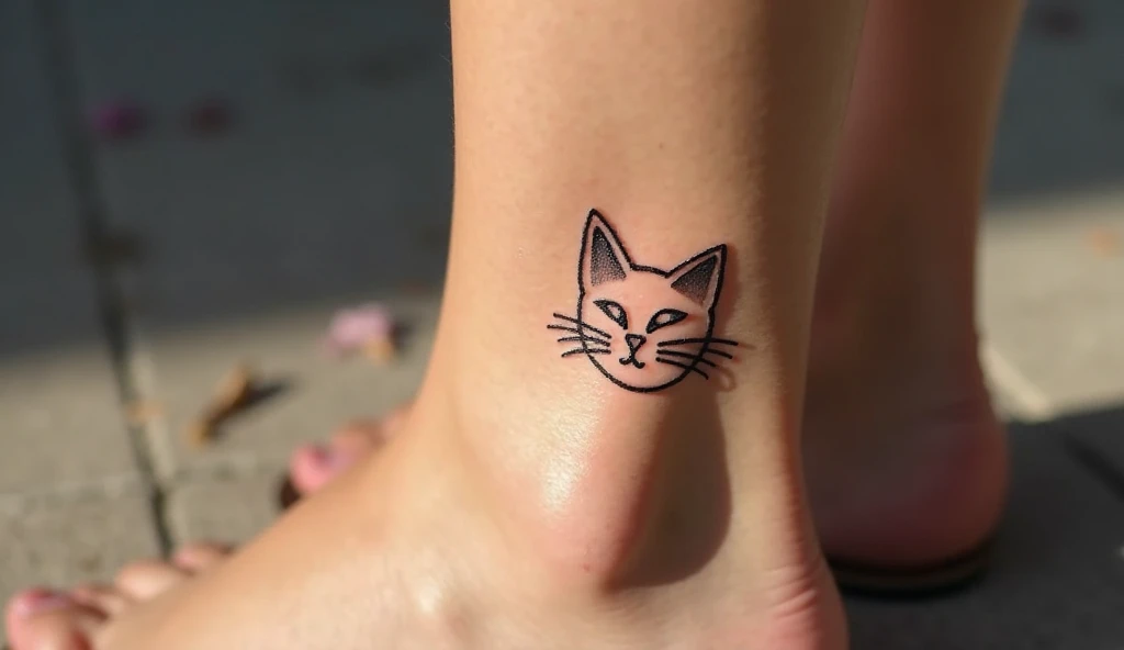 small Cat Face ankle tattoo
