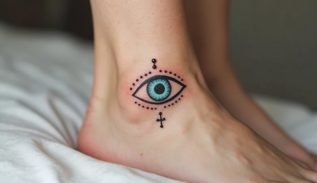samll Evile eye ankle tattoo