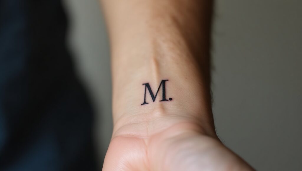 Single letter small tattoo ideas for wrist symbolizing identity, personal meaning, and initials.