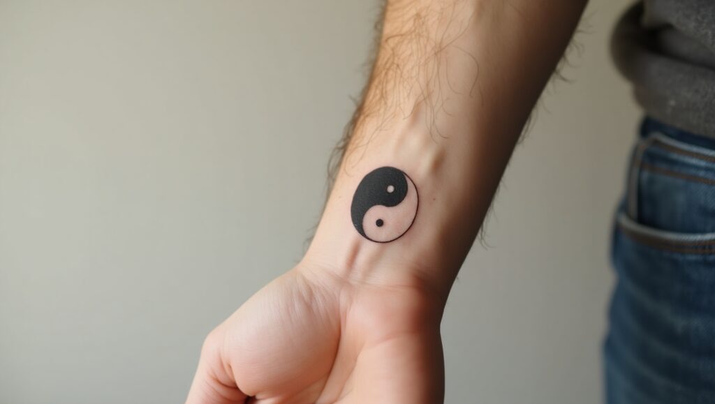 Yin yang small tattoo ideas for wrist symbolizing balance, harmony, and spiritual unity.