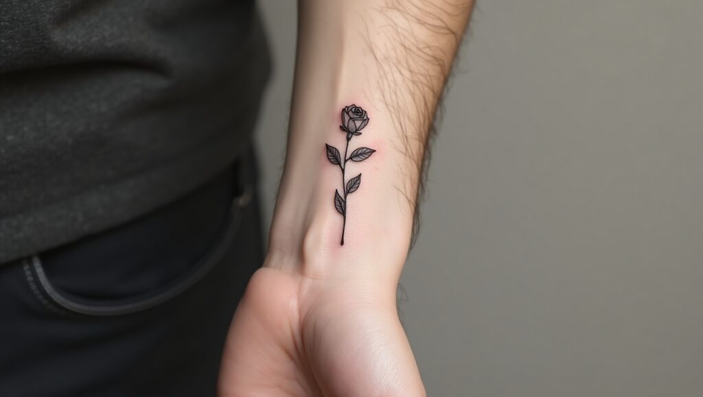 Elegant rose small tattoo ideas for wrist symbolizing love, passion, and beauty.