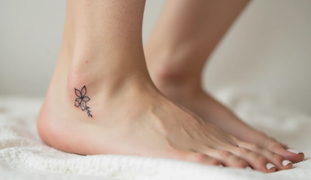 small Hibiscus Flower ankle tattoo 
