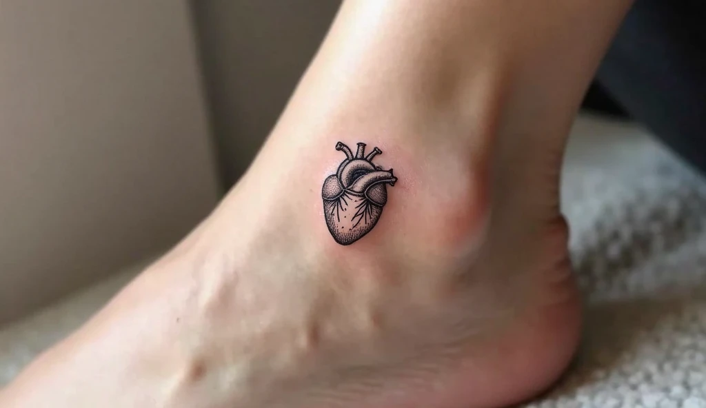 small Literal Heart ankle tattoo