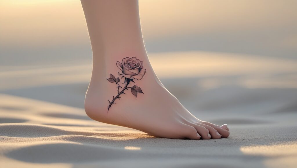 small rose ankle tattoo 