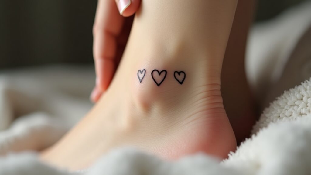 small Tiny Hearts ankle tattoo 