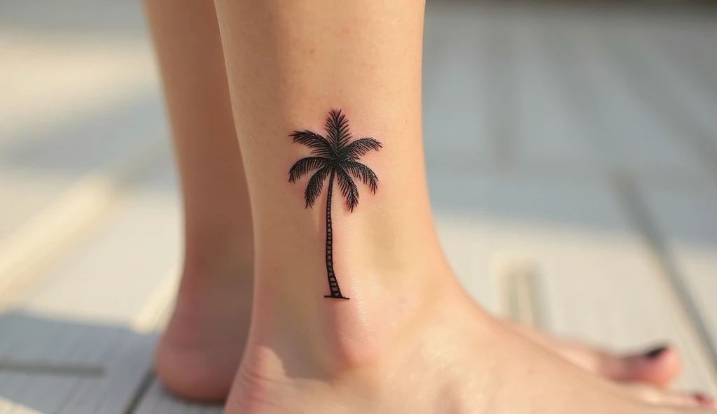 small Palm Tree ankle tattoo 