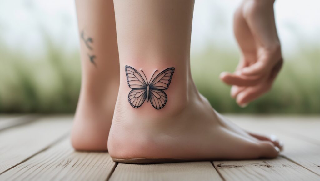 small Butterfly ankle tattoo 