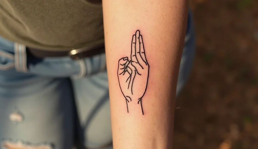 Mini mudra hand spiritual tiny tattoo on {} representing meditation, divine connection, and inner calm.