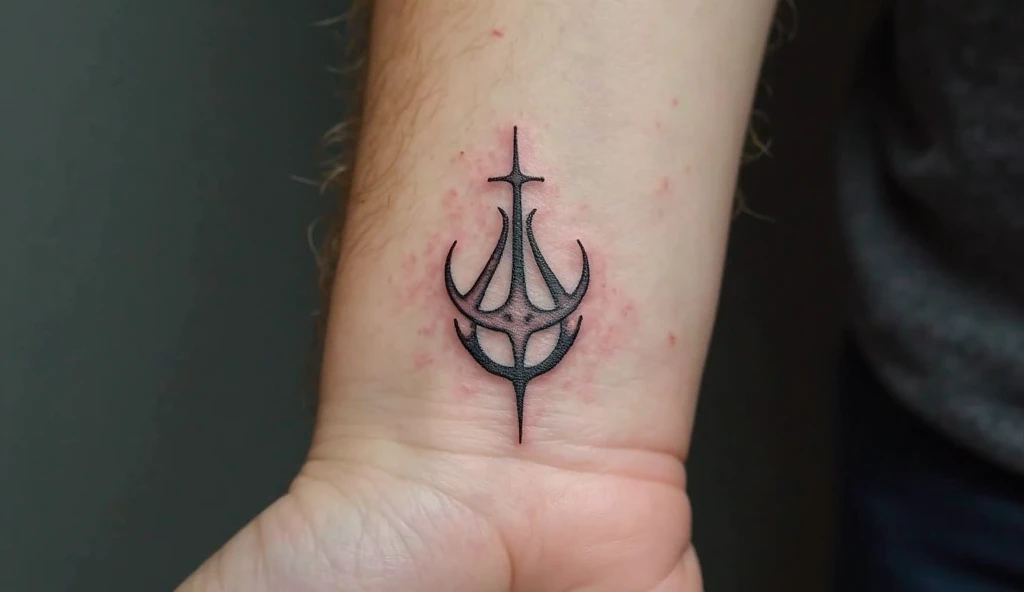 Tiny protection sigil spiritual tattoo on wrist symbolizing safety, strength, and divine shielding.