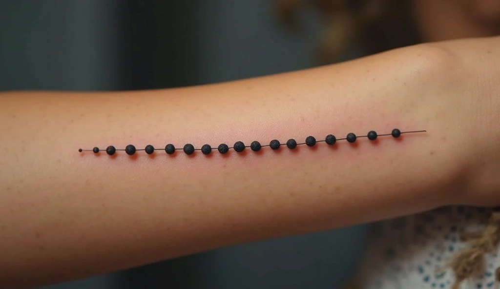 Prayer bead dotline spiritual tiny tattoo on wrist representing devotion, faith, and meditation.