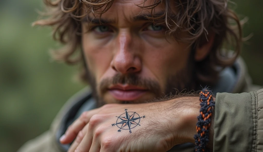 Tiny compass with north star spiritual tattoo on hand symbolizing guidance, direction, and spiritual journey.