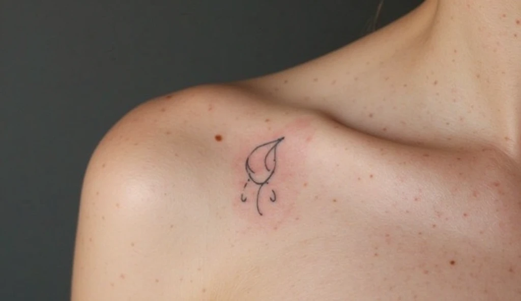 Shoulder minimalist tattoo of a single droplet falling symbolizing emotional strength, release, and vulnerability.