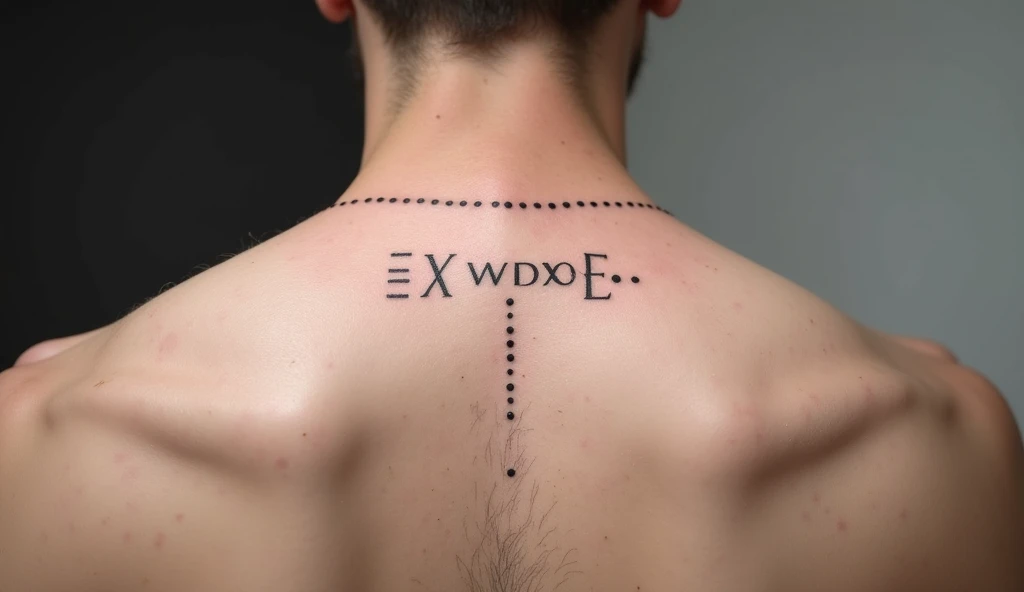 Shoulder minimalist tattoo of a Morse code line with dots and slashes symbolizing hidden messages and private meaning.