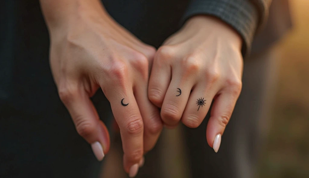 Sun and moon finger tattoo ideas on finger symbolizing balance, cosmic energy, and eternal bond.