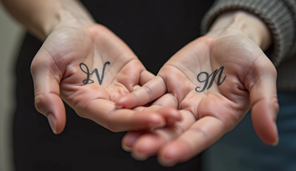 Couple initials finger tattoo ideas on finger representing personal love, identity, and connection.