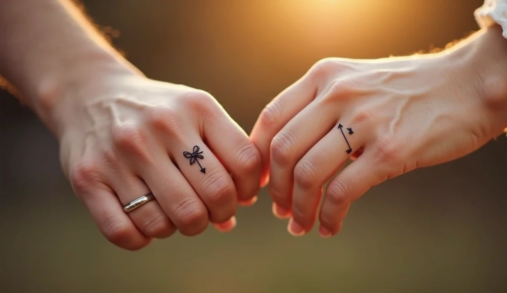 Bow and arrow finger tattoo ideas on finger representing destiny, attraction, and powerful love.