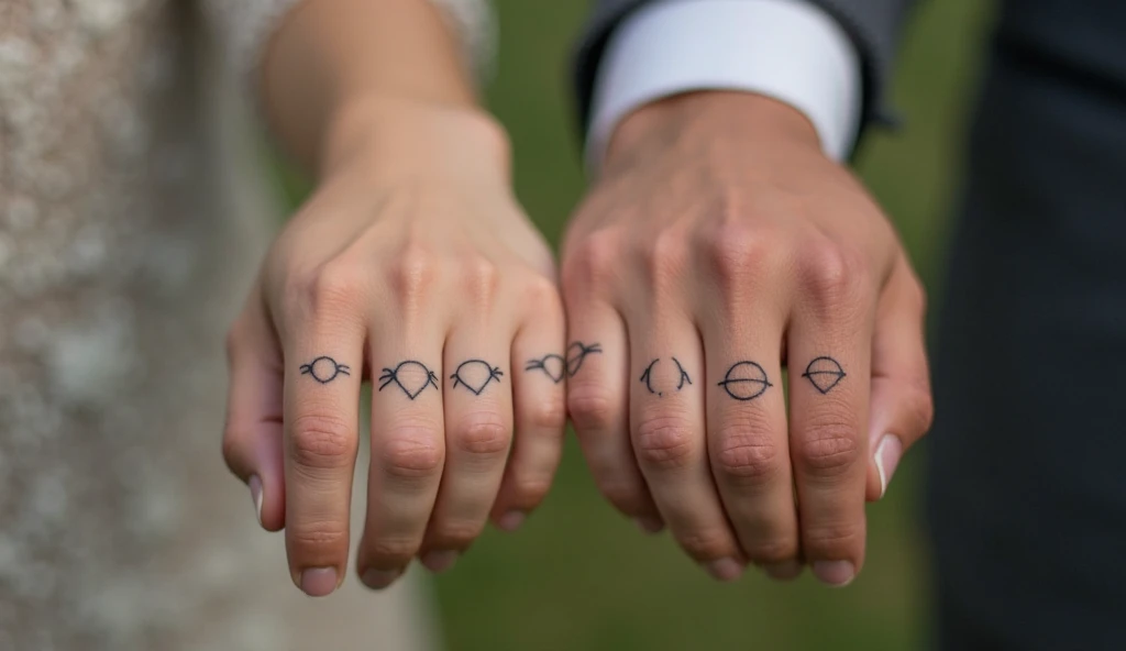 Two half-circles finger tattoo ideas on finger symbolizing unity, wholeness, and soulmate connection.