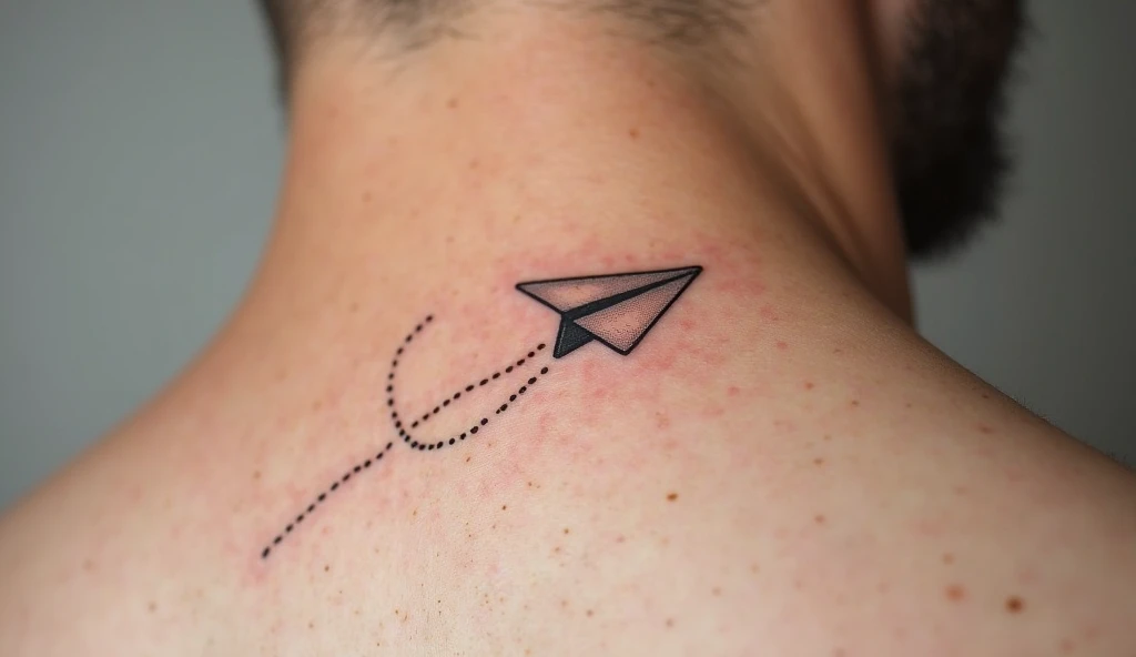 Minimal paper airplane tattoo representing freedom and adventure, ideal for meaningful small tattoos.