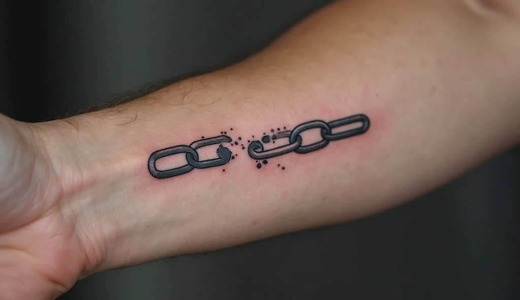 A symbolic broken chain link tattoo showing strength and independence, a unique small meaningful tattoo idea.