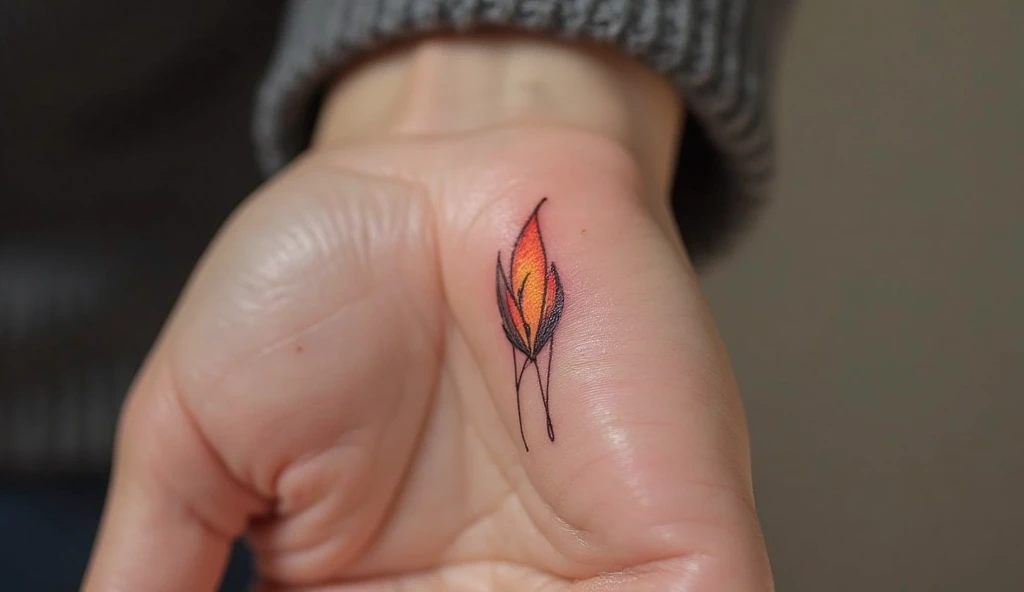 Minimalist matchstick flame tattoo representing spark and passion, a creative meaningful small tattoo design