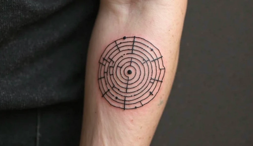 Tiny maze tattoo symbolizing life’s challenges and self-discovery, a thoughtful small meaningful tattoo idea.