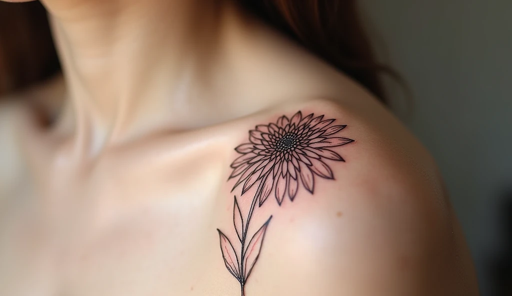 Detailed hydrangea fine line tattoo symbolizing gratitude and harmony.