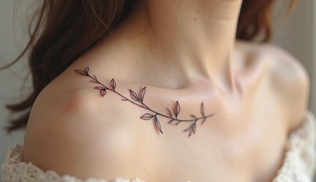 Minimal fine line leaf tattoo for women, symbolizing growth and change.