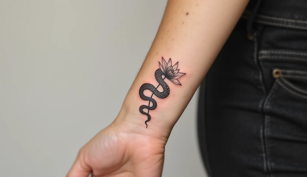 Snake and Flower Aesthetic Tattoo – Aesthetic tattoo design of snake wrapped around flower, symbolizing growth.