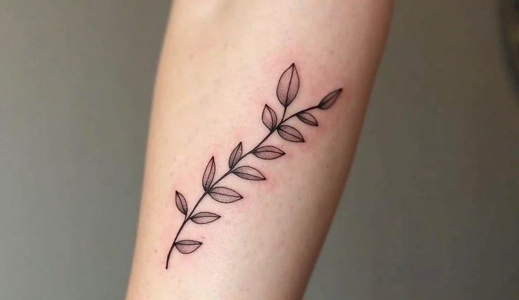 Leaves Tattoo in the Forearm – Minimalist leaves aesthetic tattoo design symbolizing growth and nature.