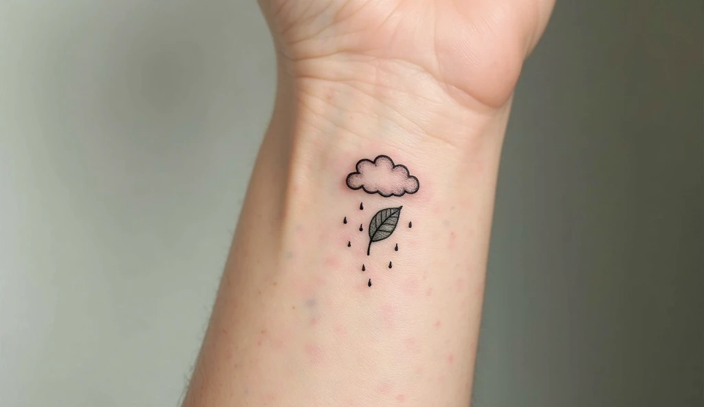 Cute Cloud and Leaf Tattoo – Playful cloud and leaf aesthetic tattoo symbolizing renewal and calm.