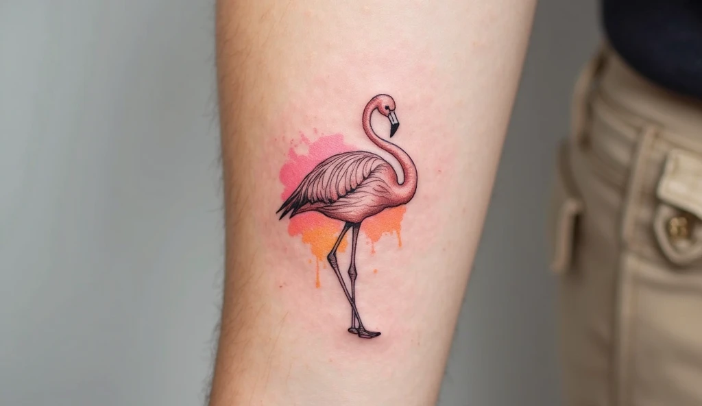 Geometric Watercolor Tattoo Flamingo